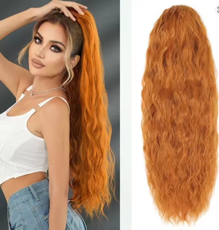 26inch Synthetic Long Curly Wavy Ponytail Extension Drawstring Ponytail Hair Extensions Hairpiece for Party