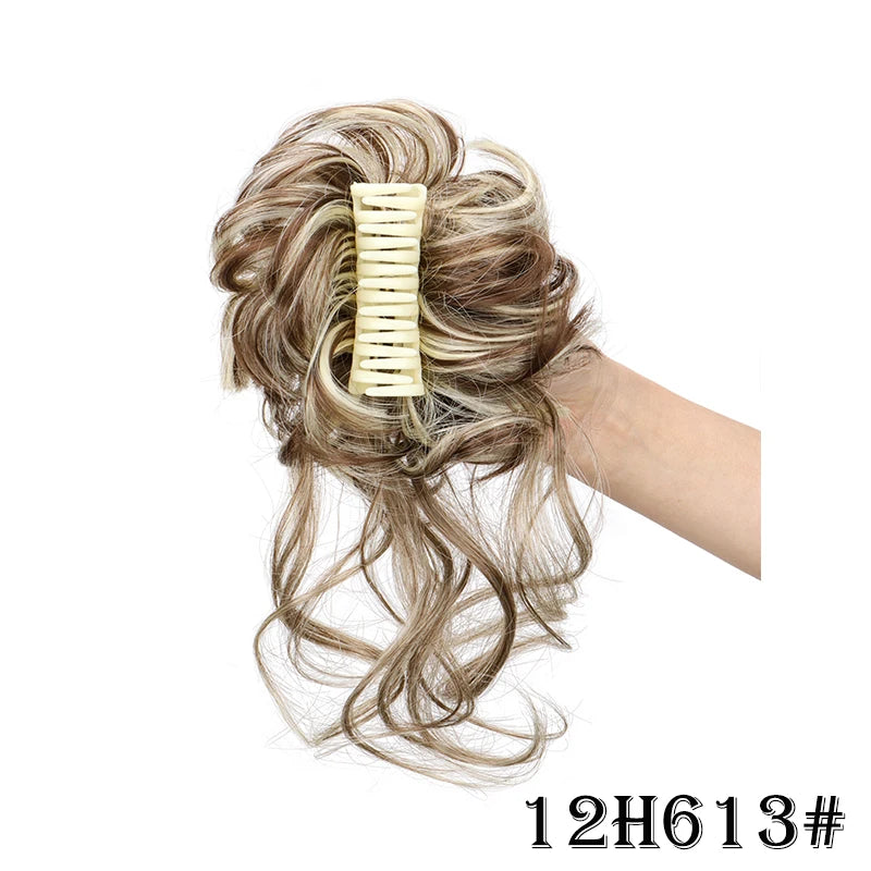 Synthetic Short Wavy Curly Messy Elegant Bun Hair Piece Claw Clip Tousled
