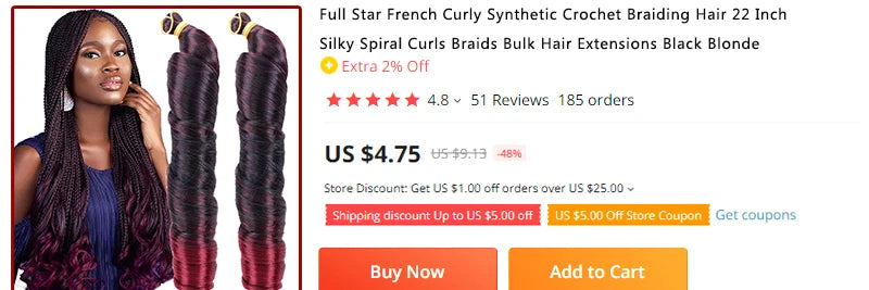 20“Deep Curly Synthetic Hair Deep Wave Bulk Crochet Braid Black Ombre Blue