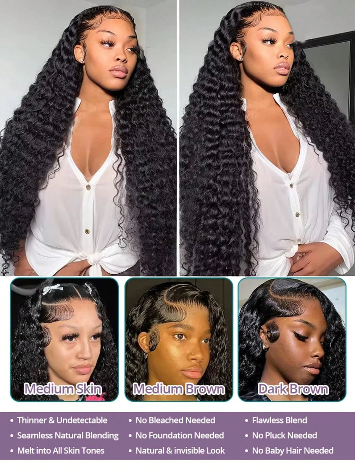 40 Inch Natural Black Water Deep Wave Human Hair Wigs, 13x4 13x6 HD Transparent Lace Frontal Wig 200 Density Pre Plucked Glueless Lace Front Wig