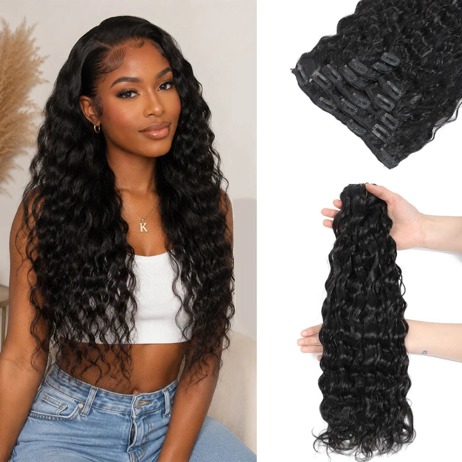 12A Curly Clip in Hair Extensions Brown Water Wave Real Remy Human