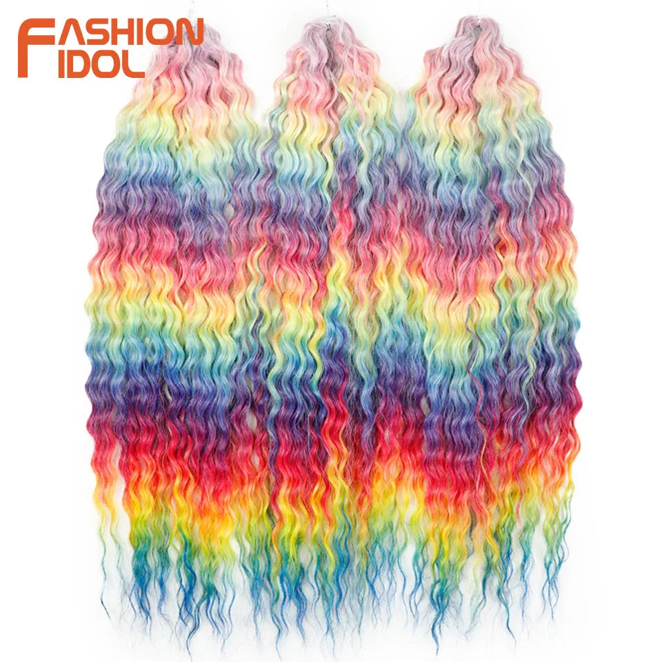 Synthetic Twist Crochet Curly Hair Water Wave Braid Ombre Blonde Brown Deep
