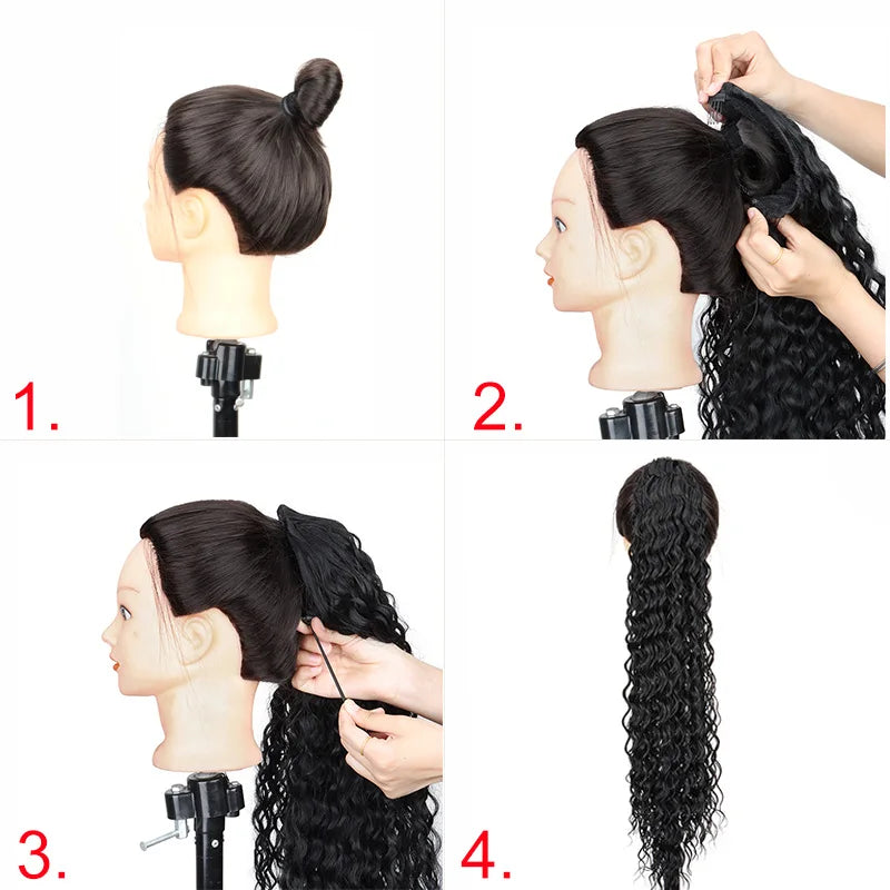 Synthetic Long Water Wave Curly Drawstring Ponytail Hair Extension Fashion Hairpiece Party