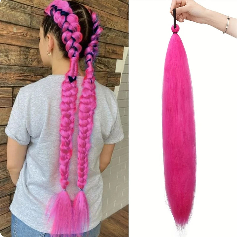 Synthetic 26Inch Long Straight Ponytail Elastic Hair Colorful Braiding Extensions Accessories