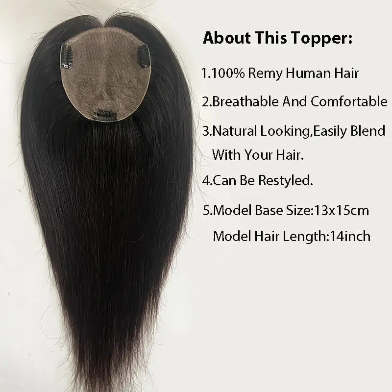Silk Base Straight Hair Toppers Natural Looking Remy Human Topper Clips Breathable