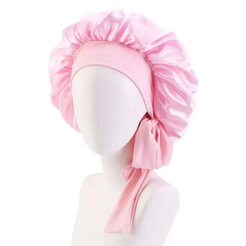 Sleeping Cap-Elastic Band Silk Hair Bonnets Sleeping Cap With Wide Edge Ribbon-Hair Protection Turban Head Wraps