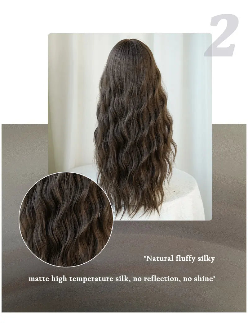 Long Wig Synthetic Wavy Light Brown Wigs Daily Party High Density Layered Wig With Bang