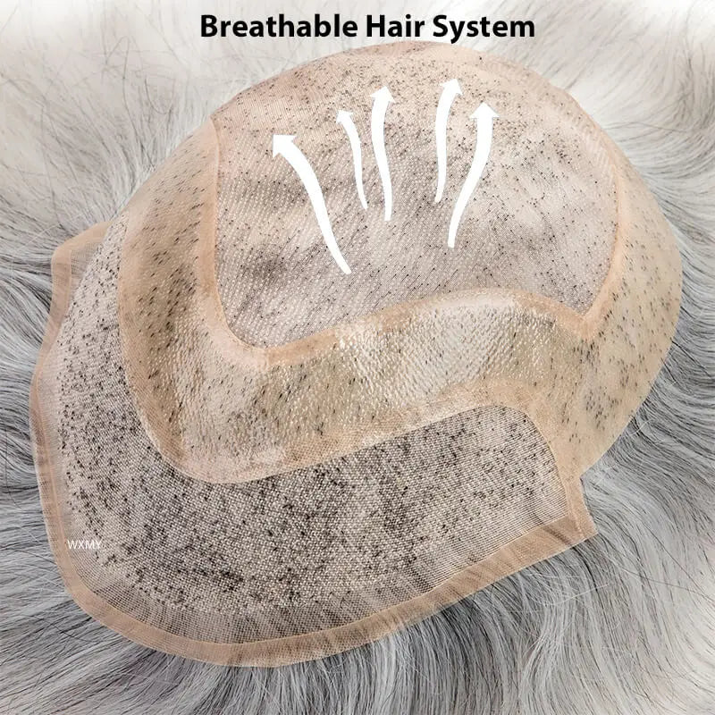 Breathable Mono Lace PU Base Hair Prosthesis Human Men's Wig Systems Natural