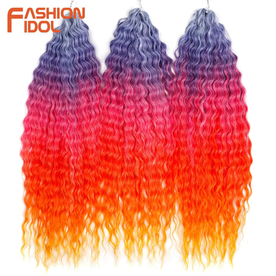 Synthetic Twist Crochet Curly Hair Water Wave Braid Ombre Blonde Brown Deep