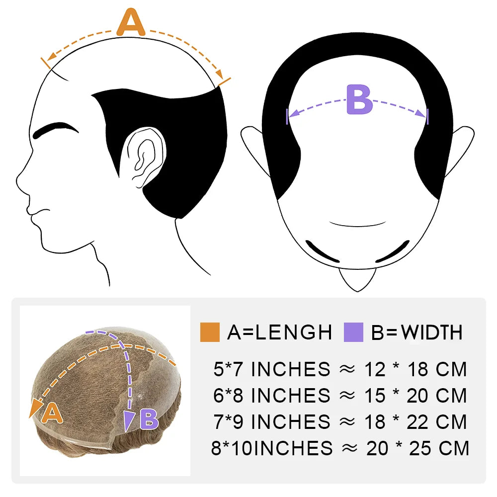 Lace with PU Men Toupee Hair Prosthesis Breathable Natural Human Hair Toupee Wig