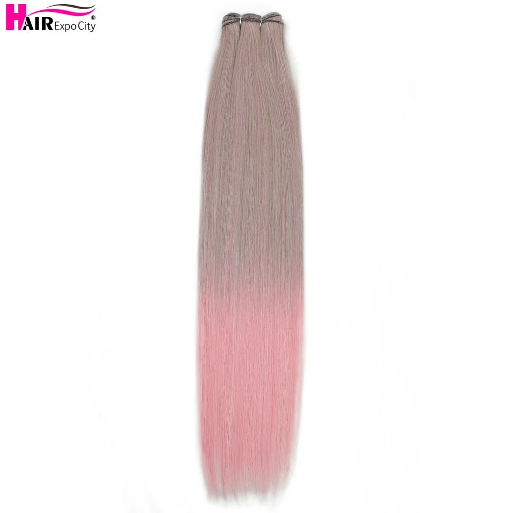 Bone Straight Synthetic Hair Bundles Ombre Blonde Weft Super Long Weave Extensions