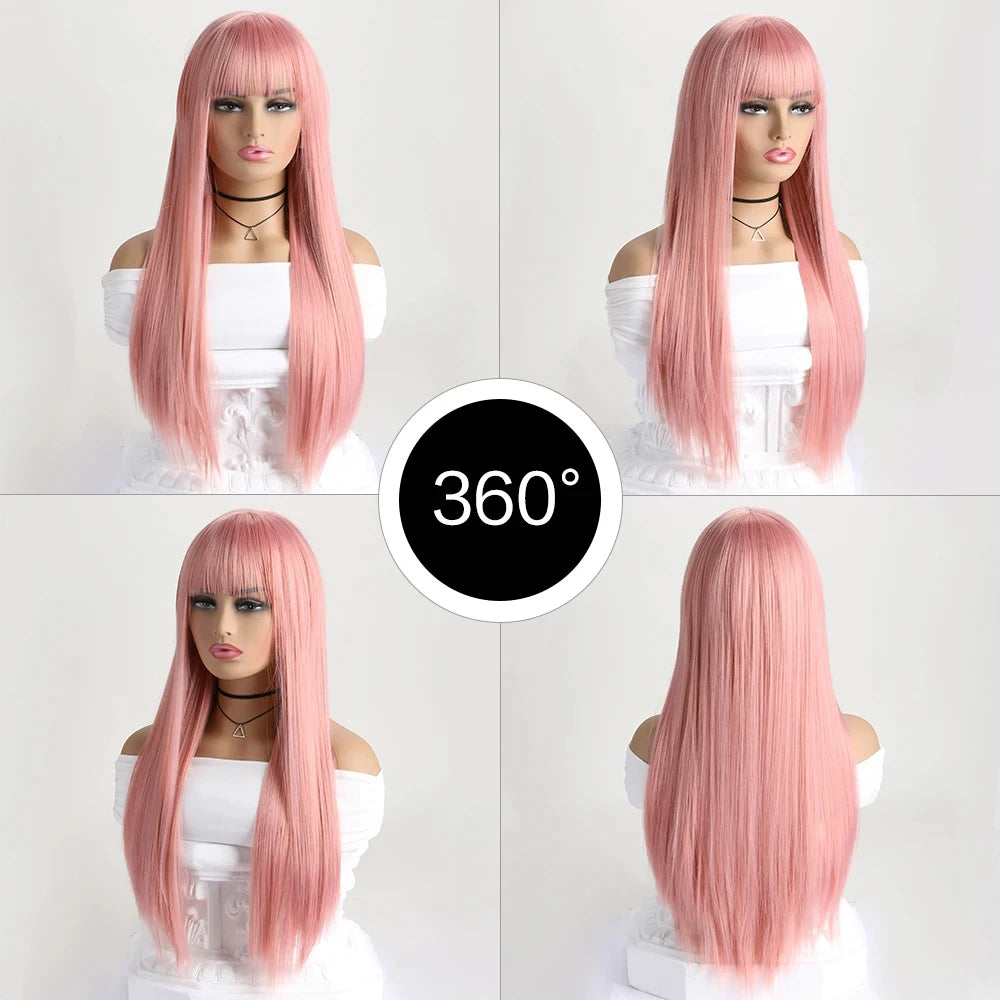Best-selling 26-inch synthetic wig for long straight hair for Halloween cosplay, wig, high-temperature hair accessory