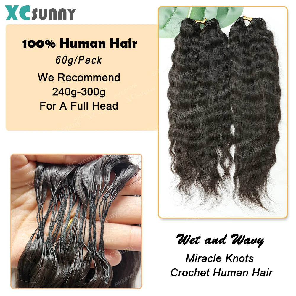 Wet Wavy Feather Crochet Human Hair Bundles Pre Separated Miracle Knots Extensions