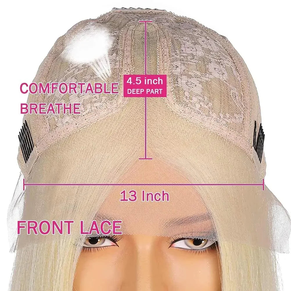 Human Hair Lace Frontal Wig Ombre Blonde Highlights Natural Wave Brown Roots