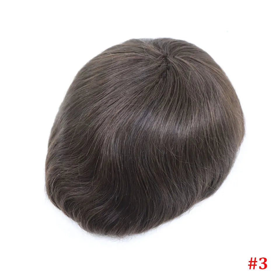 0.08-0.10MM Full Skin PU Toupee V Loop Human Hair Men's Wigs Capillary