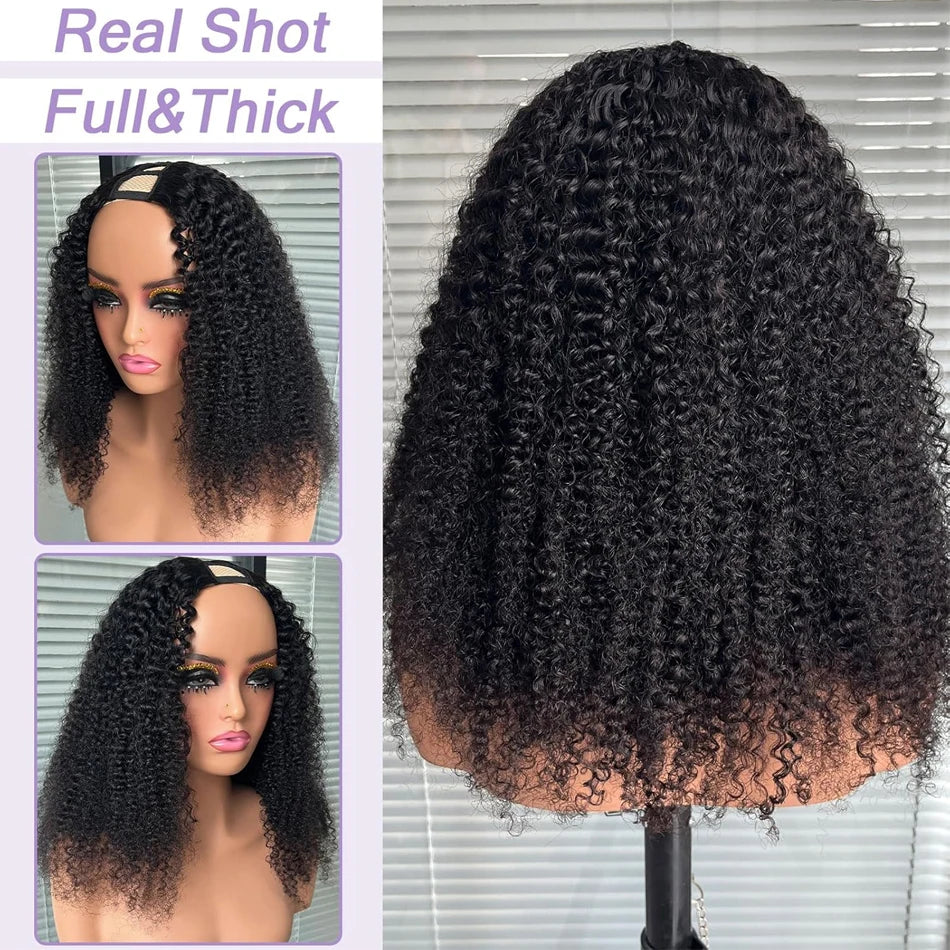 32Inch Curly V Part Wig Human Hair Brazilian Virgin Upgrade Drawstring Glueless
