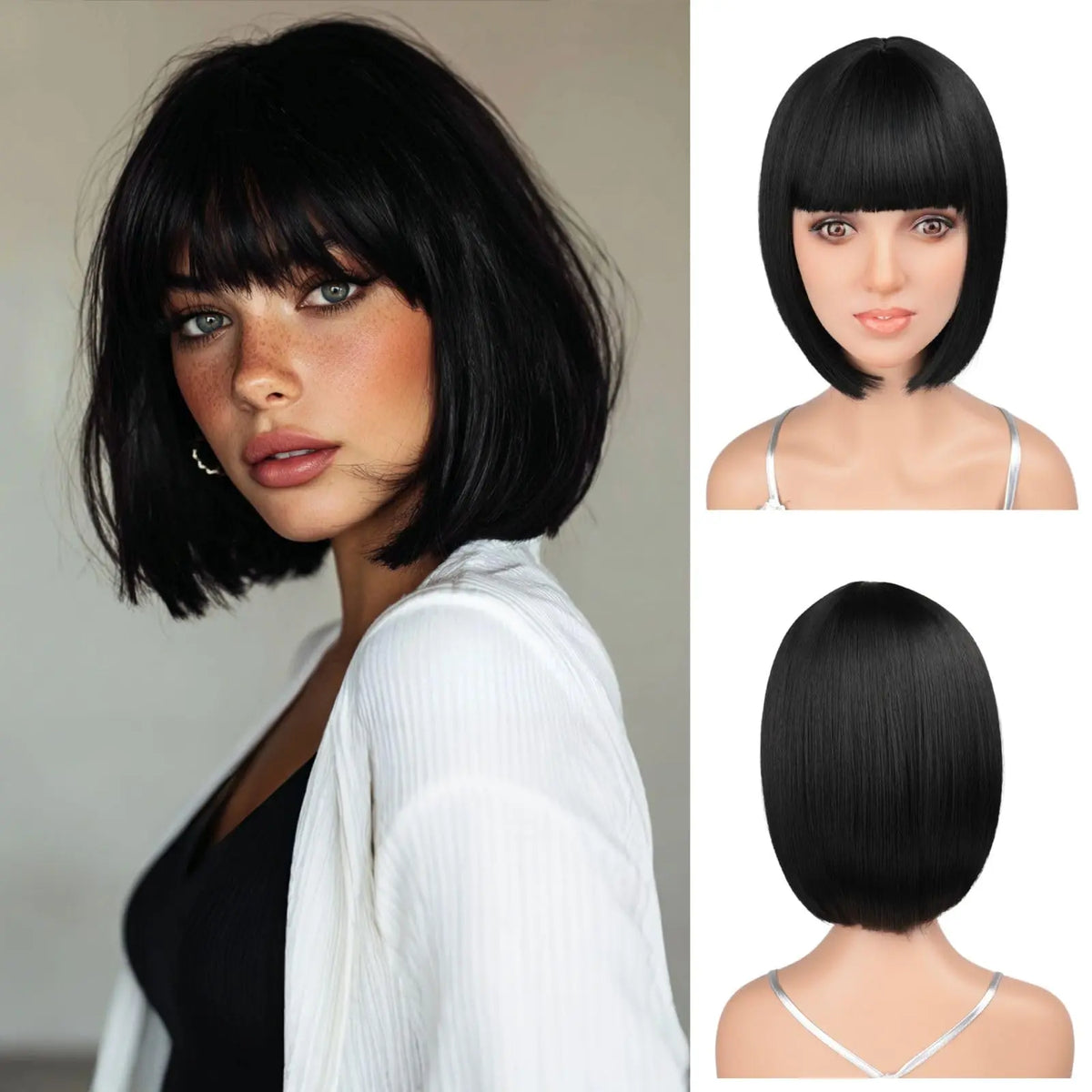 Red Bob Hairstyle Synthetic Wig Party Halloween Cosplay Hot-pressed Hairpiece