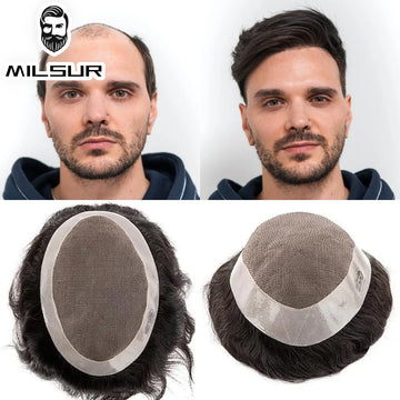 Wig Human Hair Toupee Fine Mono, 130% Density Durable Prosthesis 6" Replacement