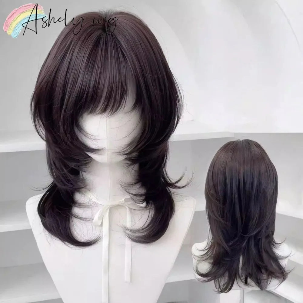 Deep Brown Wig A Layer Jellyfish Hairstyle Shoulder Short Headband Synthetic Lolita