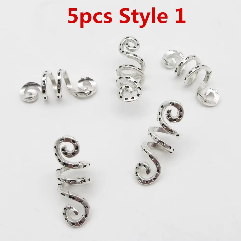 Metal Silvery/golden Viking Spiral Hair Braid Dread Beard Dreadlock Beads Rings Tube