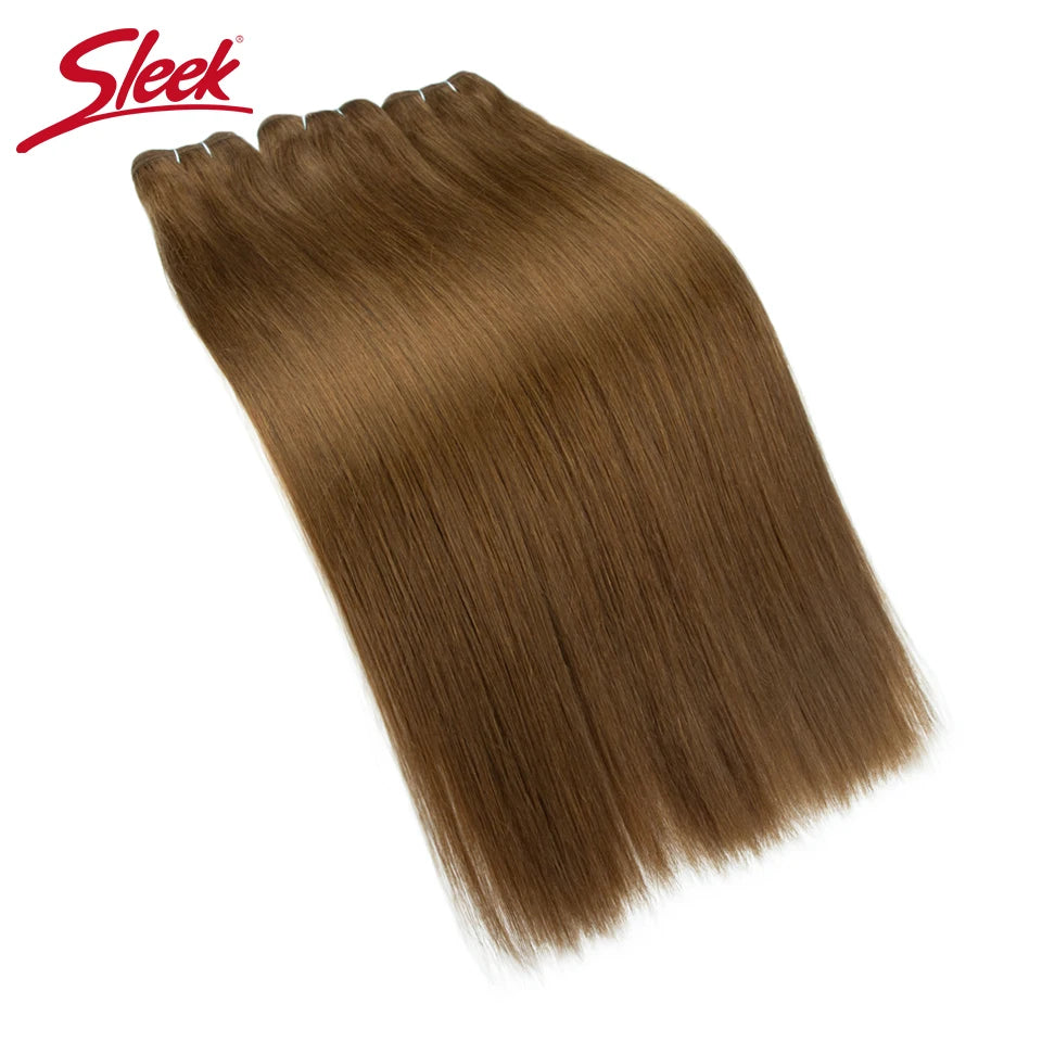Sleek Peruvian Straight Human Hair Double Drawn Natural Weave Bundles Brown Remy