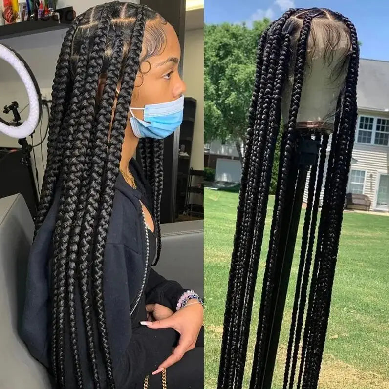 Synthetic Large Box Braided Wigs Jumbo Knotless Full Lace Front Tribal Braids