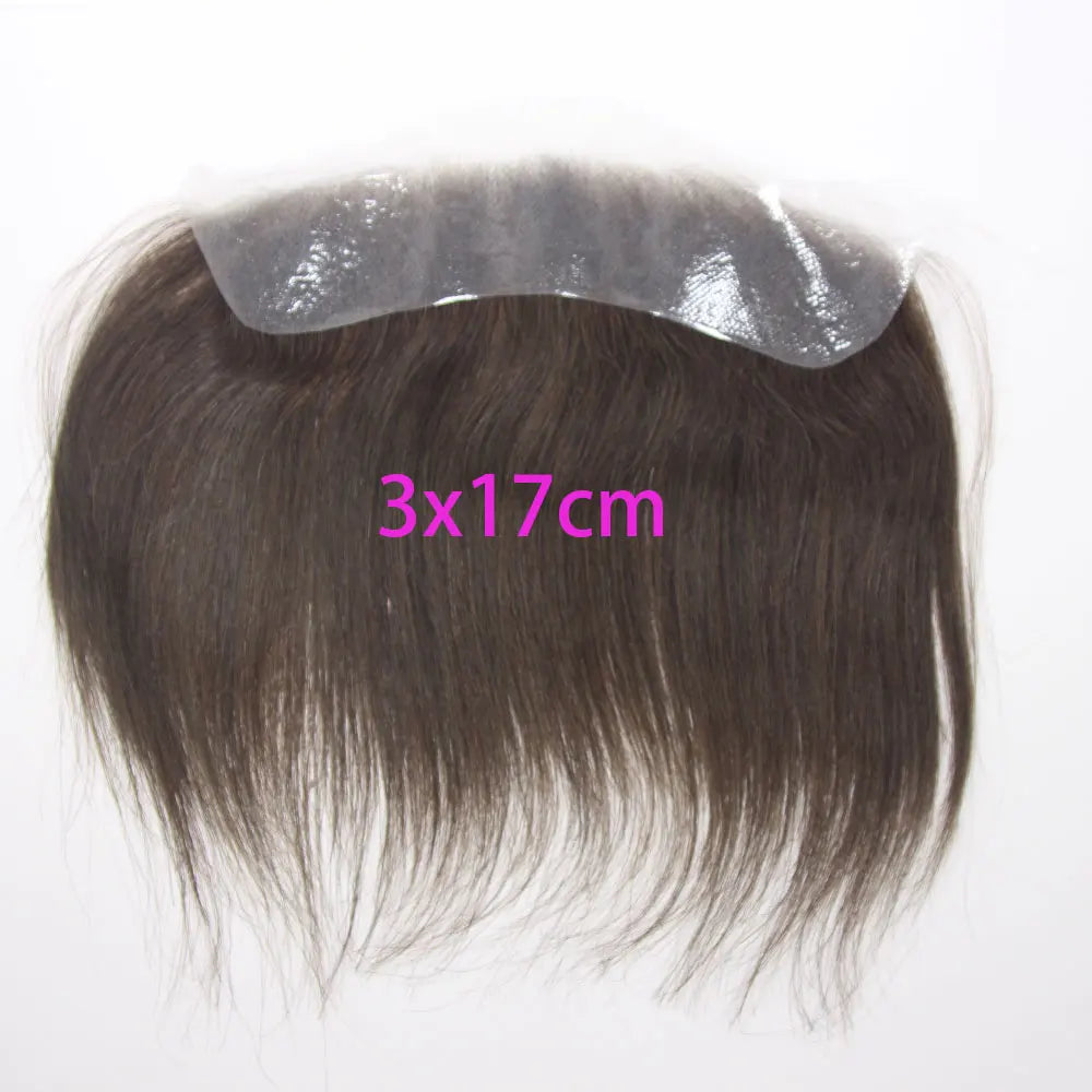 Front Toupee Mens Wig Natural PU Hairline, 100% Human Hair Piece Thin