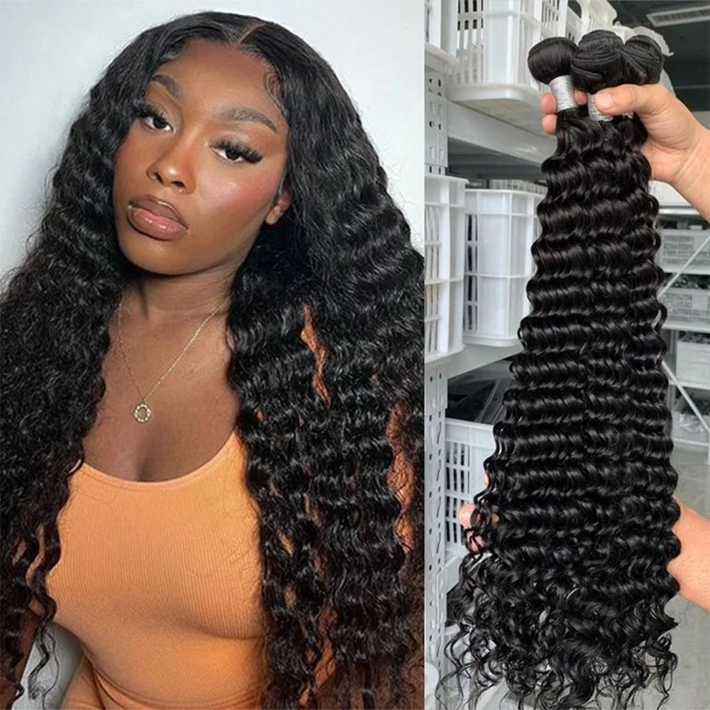 Deep Wave Human Hair Bundles Curly, 100% Brazilian Raw Extensions