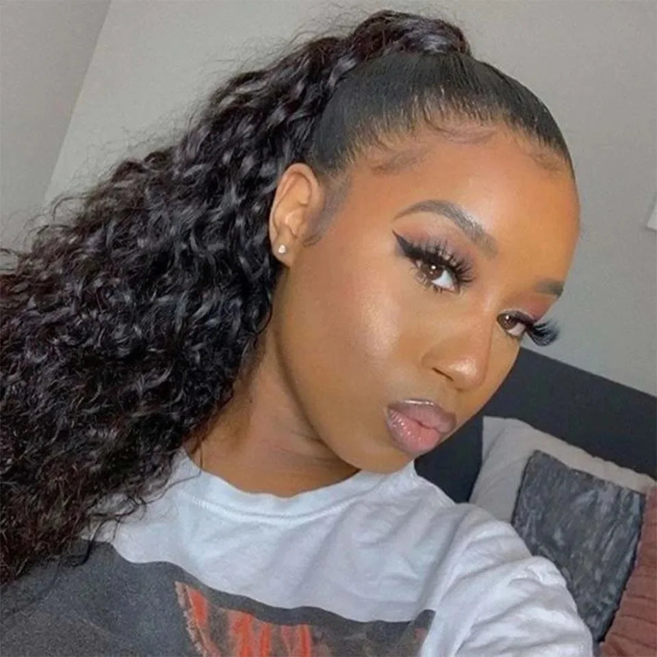 Water Wave Drawstring Ponytail Extension, Human Hair, Curly, Brazilian Virgin, 8-26 Inch