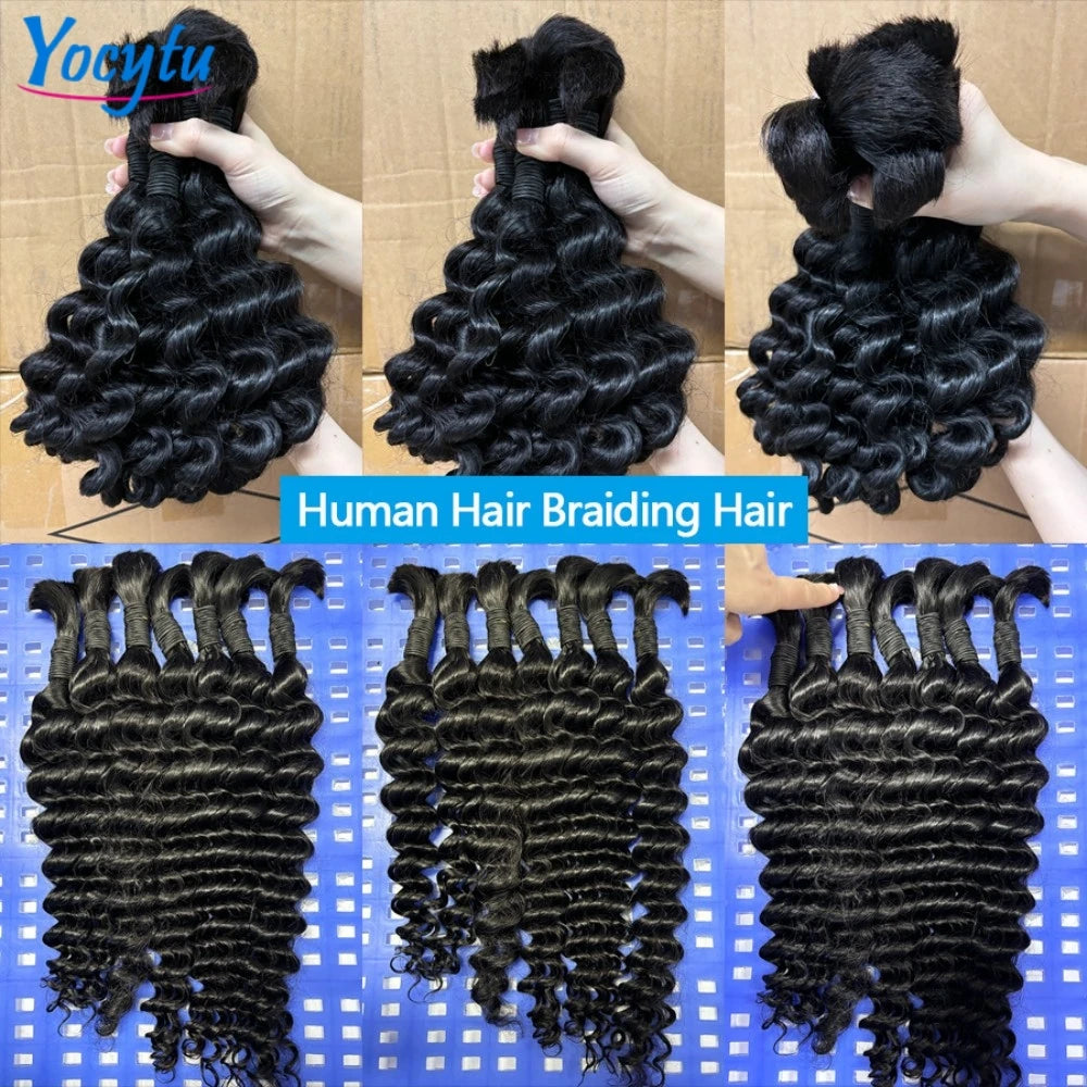 Deep Wave Bulk Human Hair Braiding 50G 100G, 100% No Weft Wet