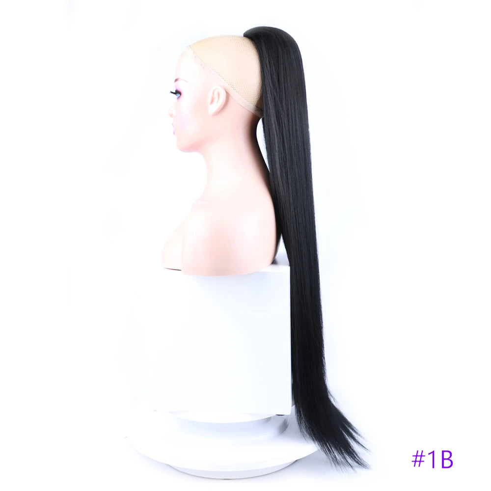 30 Inch Long Straight Ponytail Synthetic Drawstring Ponytail Chip-In Hair Extension Straight Pony Tail Fake Hairpiece