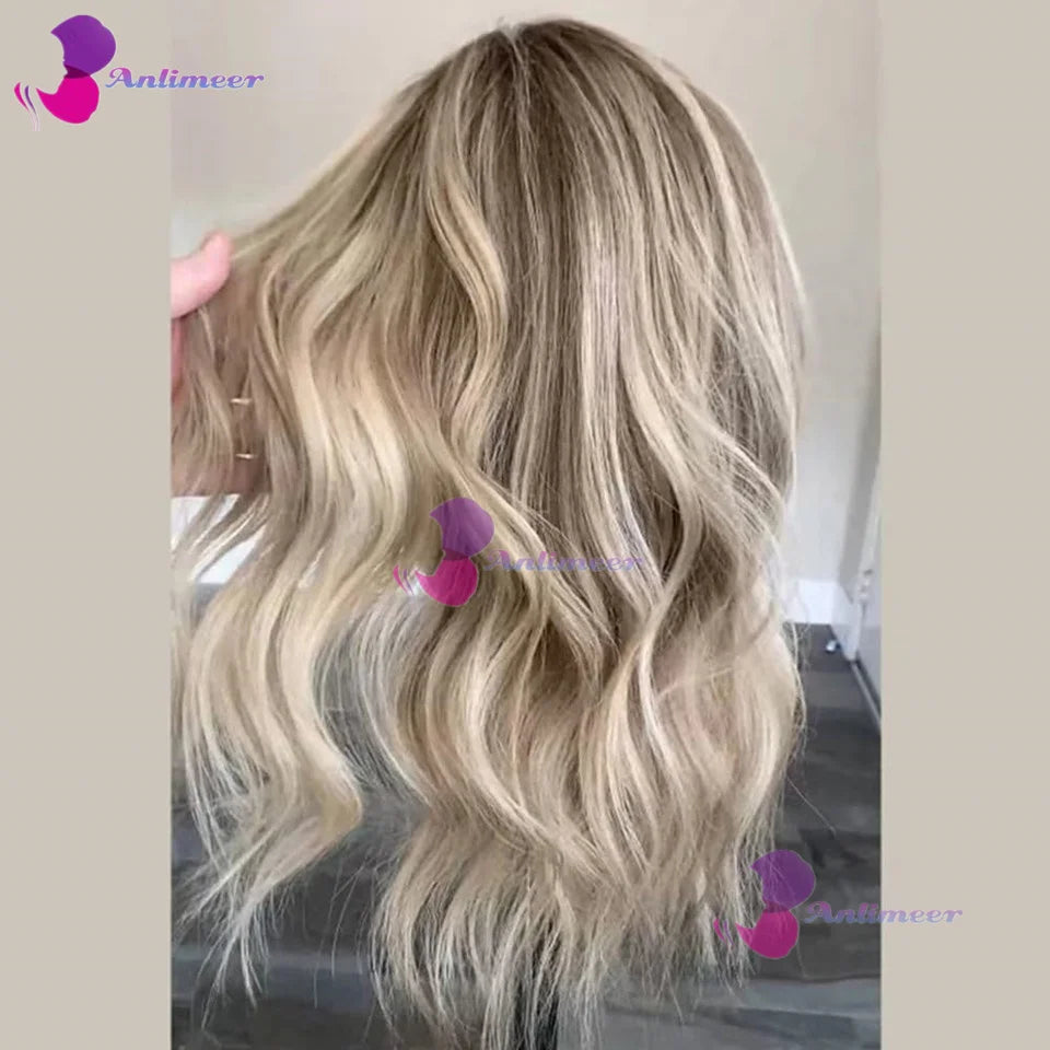 Ash Blonde Human Hair Body Wave Glueless, 180% Density Full Lace Wigs