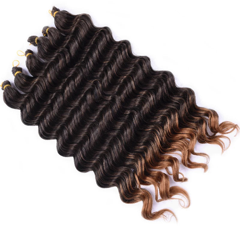 20“Deep Curly Synthetic Hair Deep Wave Bulk Crochet Braid Black Ombre Blue