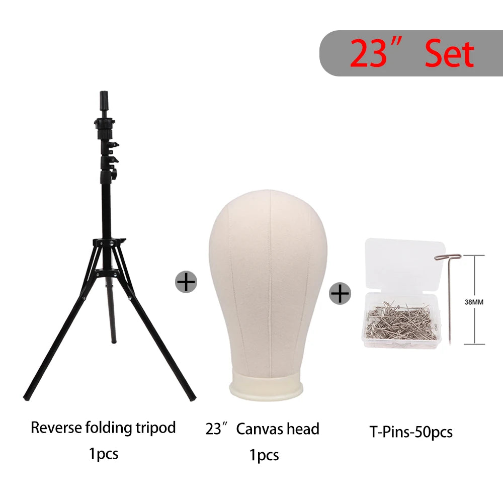 Foldable Wig Stand Tripod With 21-25Inch Canvas Head Black Male Bald Head Mannequin With Stand Wig Head Stand Tripod