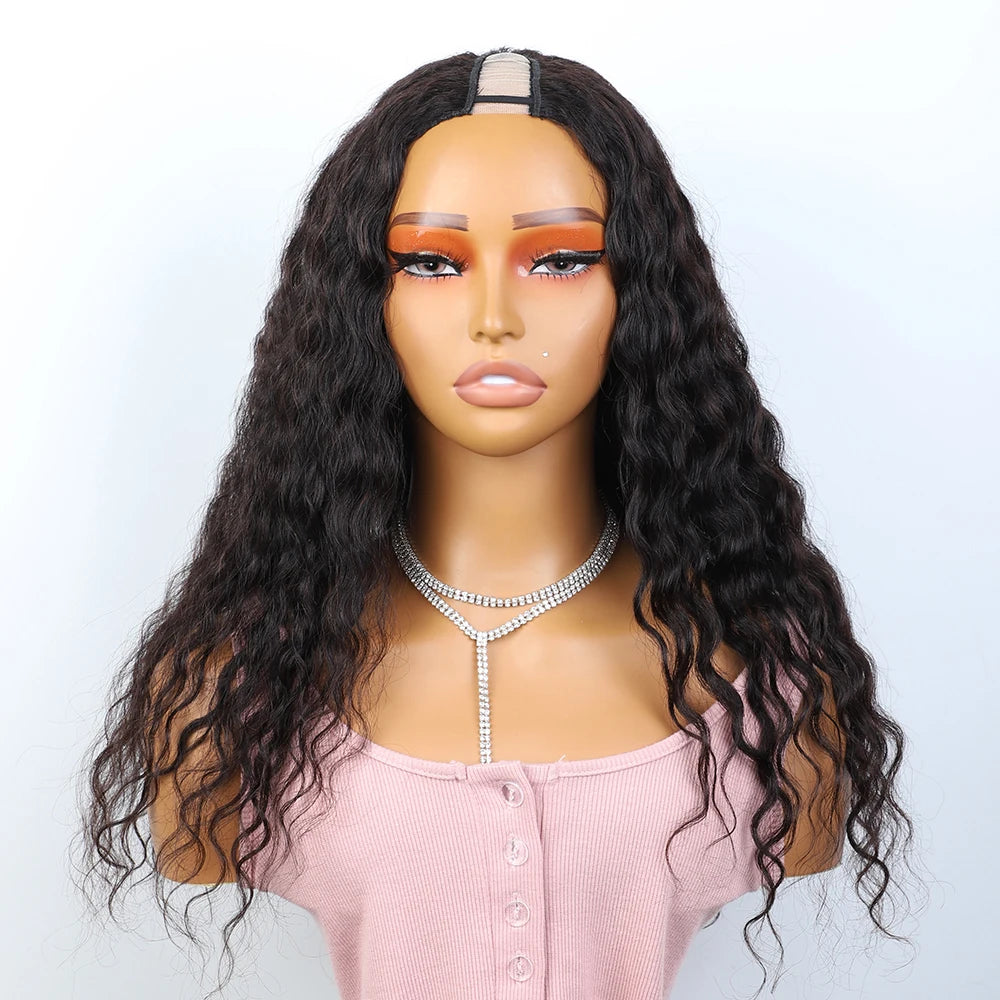 Loose Deep Curly U Part Human Hair Wigs Brazilian Remy Wet Wavy