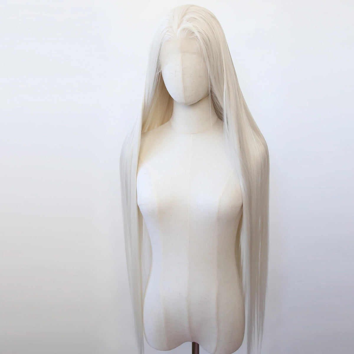 Platinum Blonde Synthetic Lace Front Wig 40inch Long Straight Pre Plucked Natural