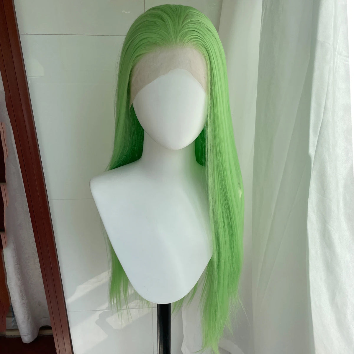 Light Green 13x4 Synthetic Lace Front Wig Long Straight Glueless Heat Resistant