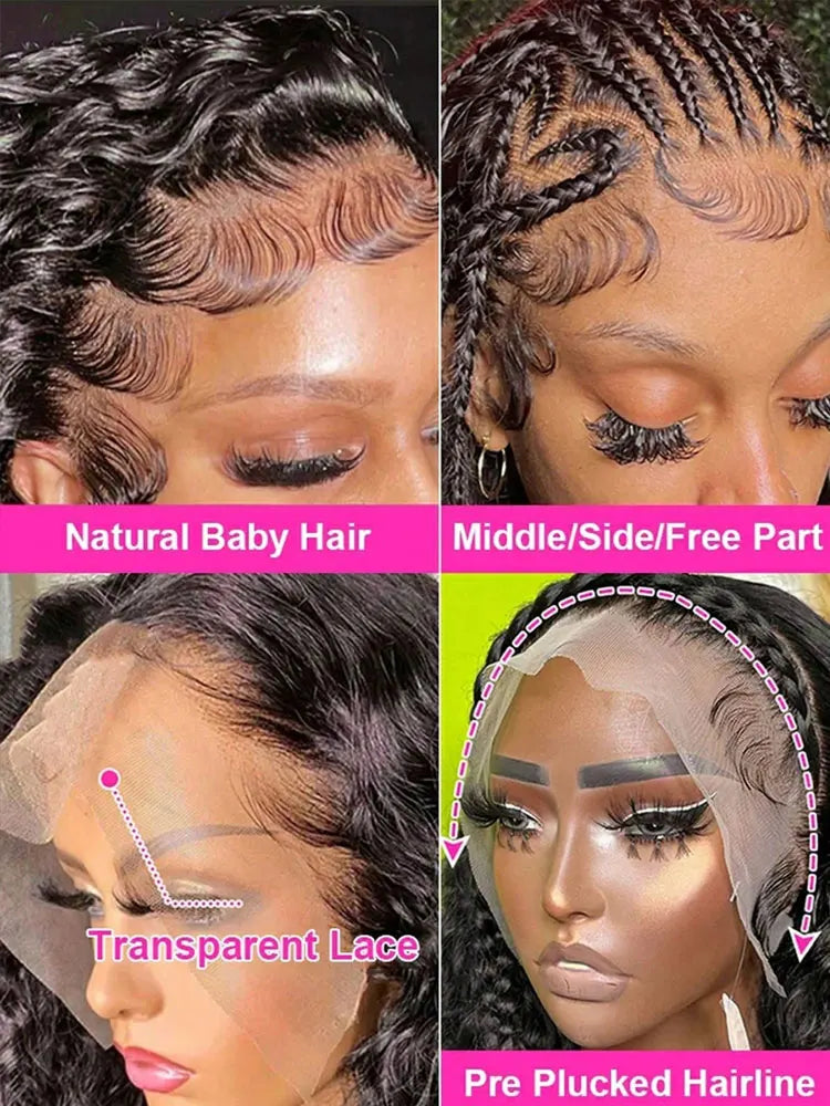 250% Density Deep Wave, 13x6 HD Lace Front Human Hair Wig Gluless