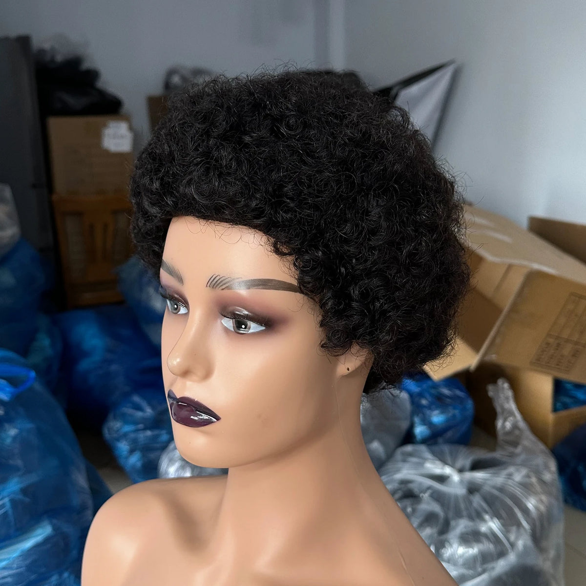 Brazilian Short Pixie Cut Wigs Human Hair Afro Kinky Curly African Full