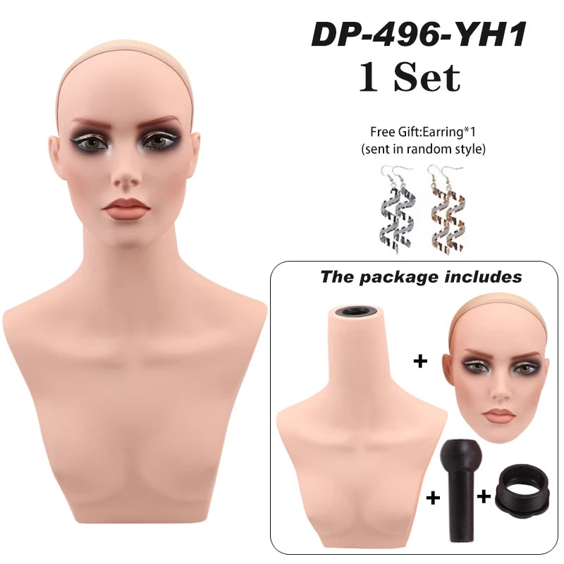 Realistic Mannequin With Detachable Head Glam Makeup Mannequin Head To Put Wigs Dummy Head For Wigs,Earrings, Necklaces Display