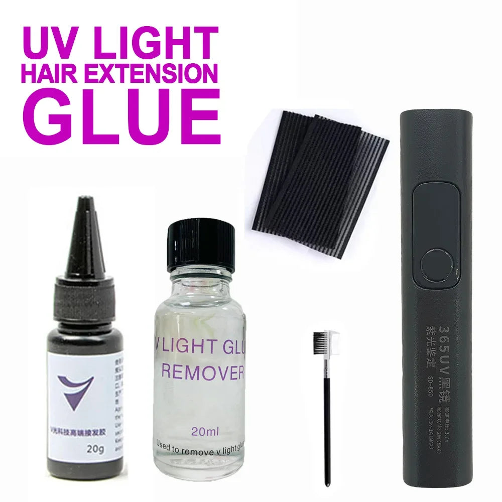 V-Light Hair Extension Glue Set with UV Machine — Traceless Tape Extensions