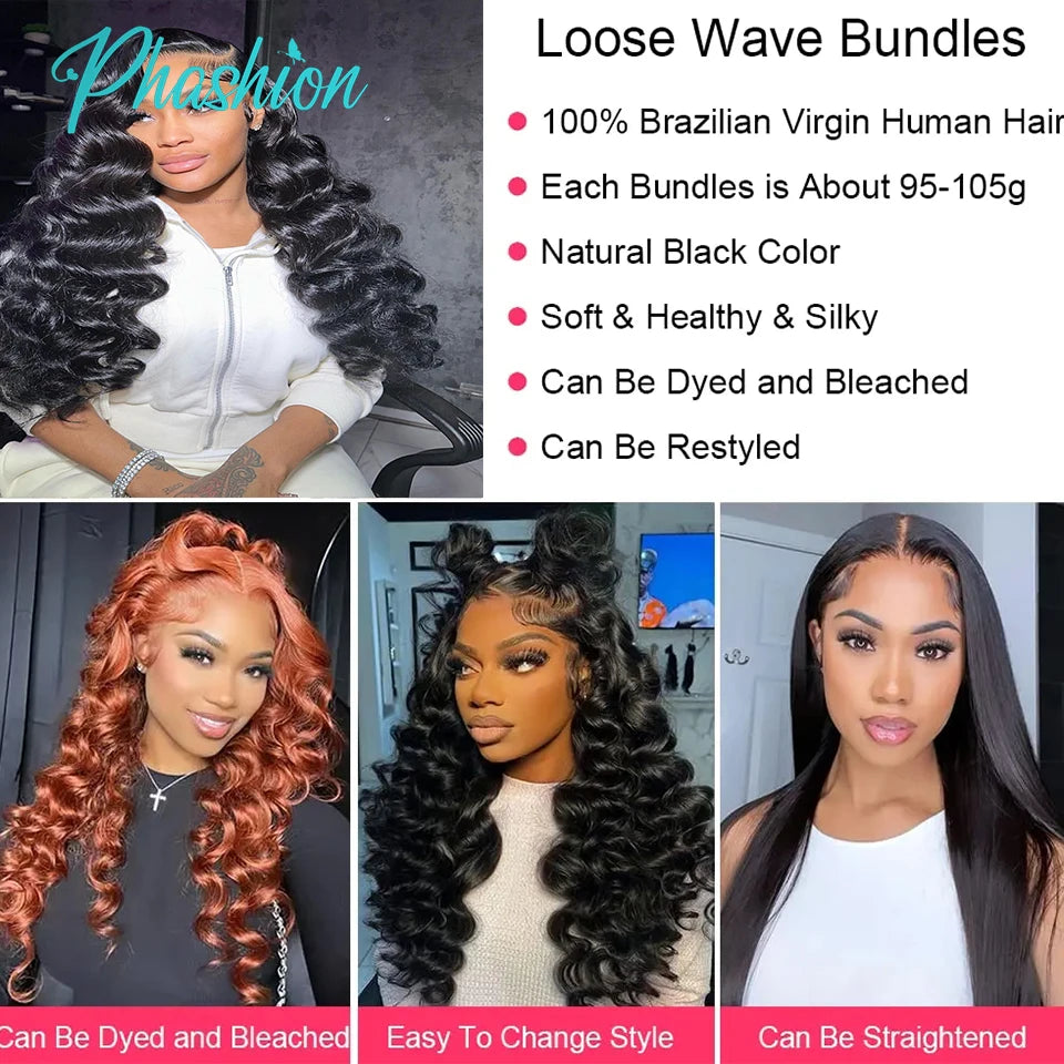 Loose Human Hair Bundles 1/, 100% Remy Extensions Brazilian Weave Natural Color