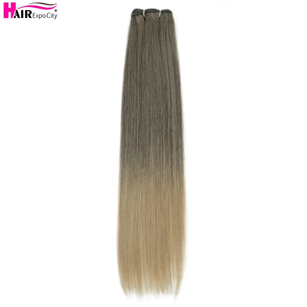 Bone Straight Synthetic Hair Bundles Ombre Blonde Weft Super Long Weave Extensions
