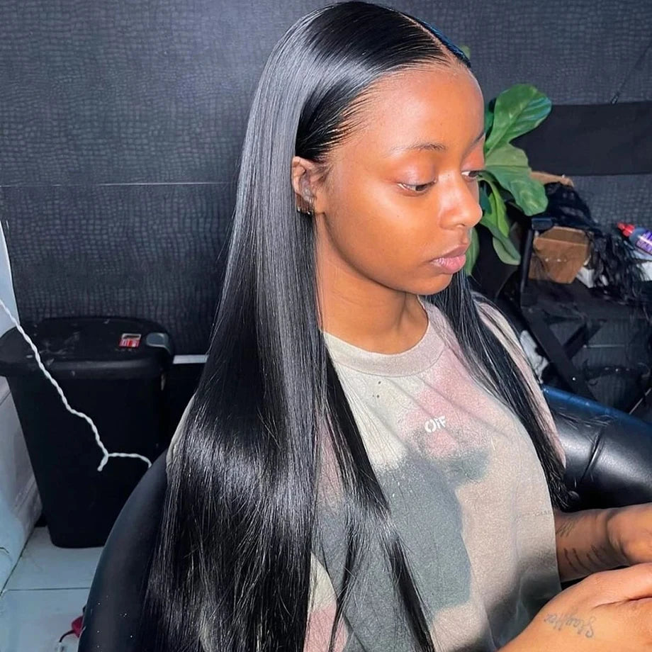 Bone Straight Wigs Human Hair HD Lace Frontal, 13x6 Natural Black Front