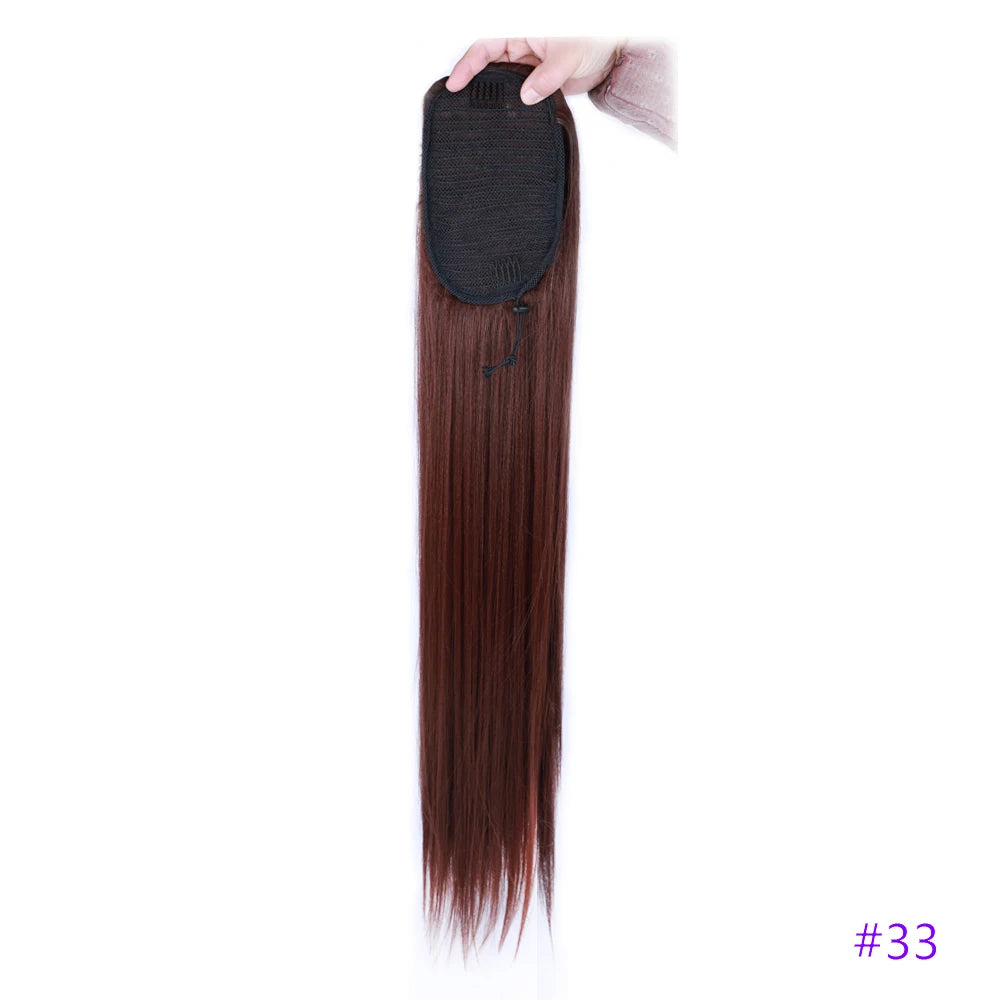 30 Inch Long Straight Ponytail Synthetic Drawstring Ponytail Chip-In Hair Extension Straight Pony Tail Fake Hairpiece