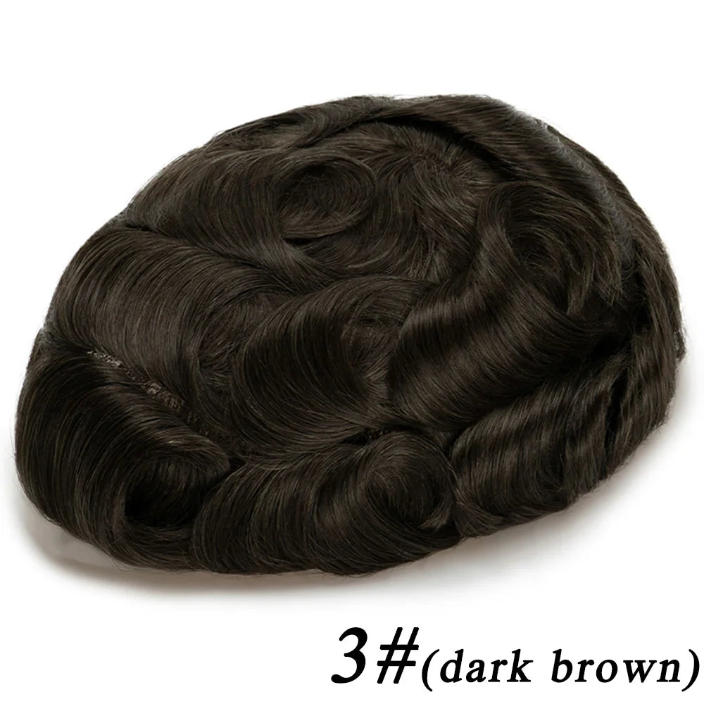 Lace Base Toupee Swiss Front PU Natural Hairline Wig Human Hair Prosthesis