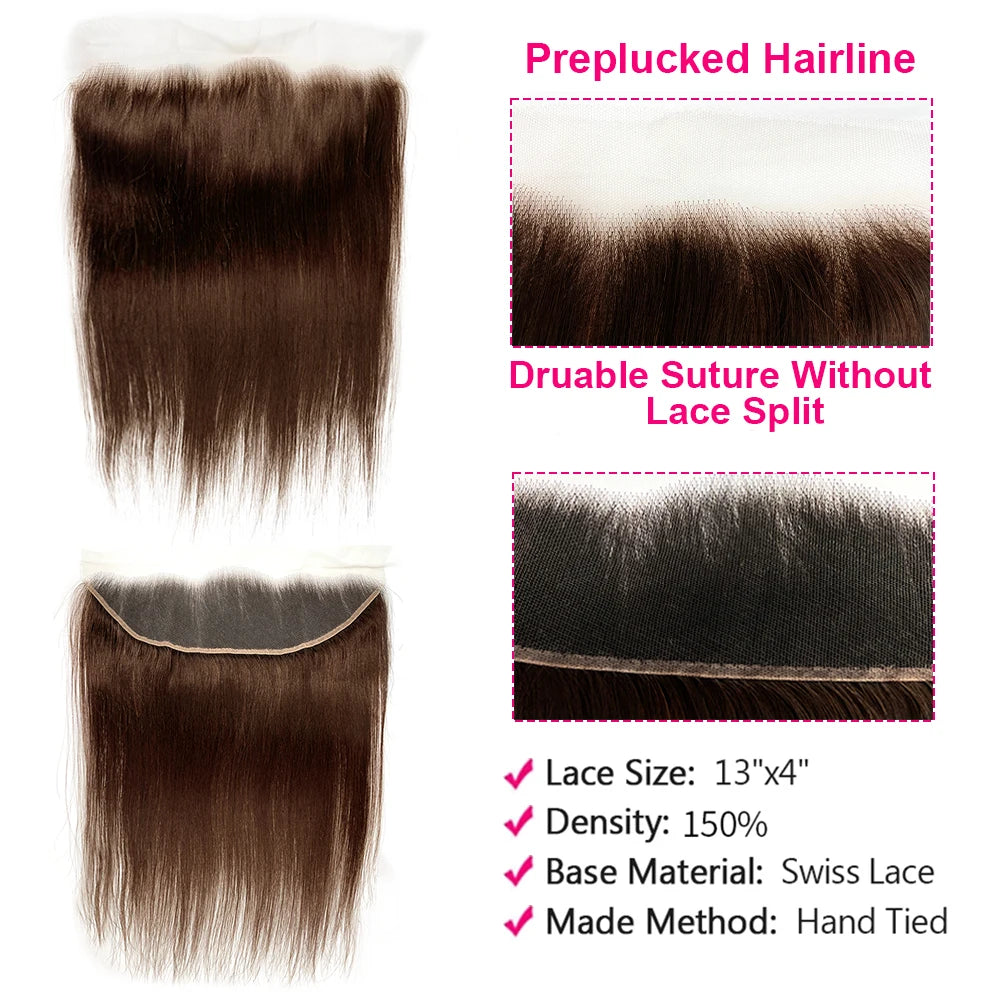 12A Chocolate Brown Straight Human Hair Bundles Closure Frontal Raw Brazilian Tissage
