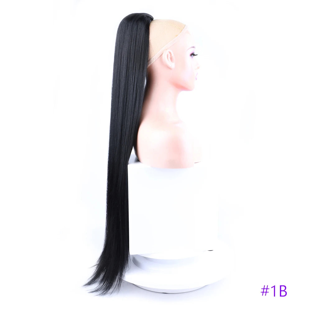 30 Inch Long Straight Ponytail Synthetic Drawstring Ponytail Chip-In Hair Extension Straight Pony Tail Fake Hairpiece