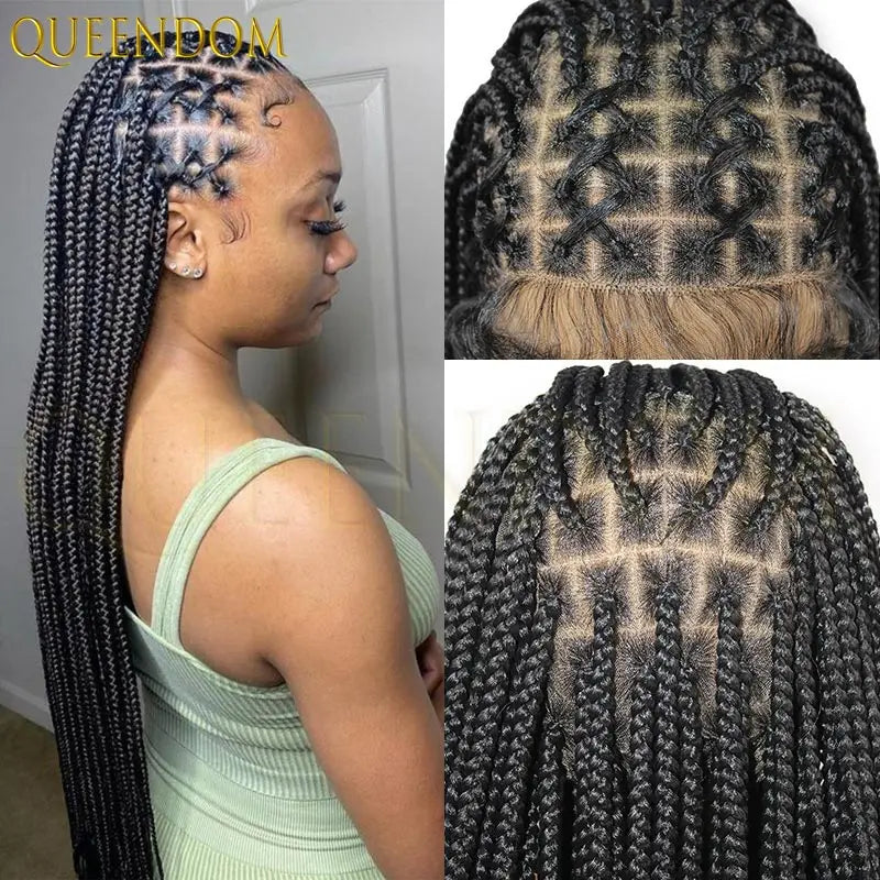 36" Synthetic Full Lace Wig Knotless Box Braid African Braided Frontal Cornrow
