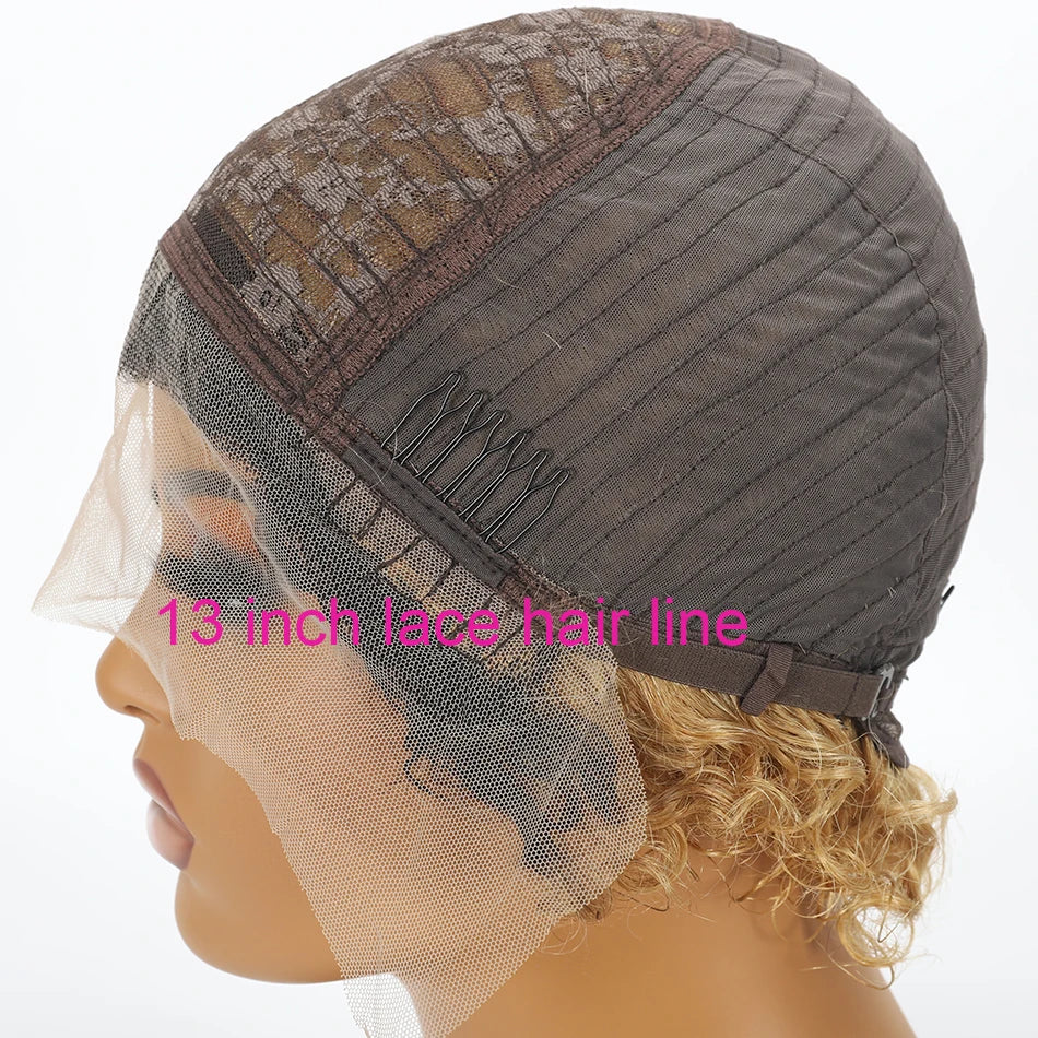 Ombre 1B/27 Pixie Cut Wigs Human Hair Short Curly Lace Front Brazilian